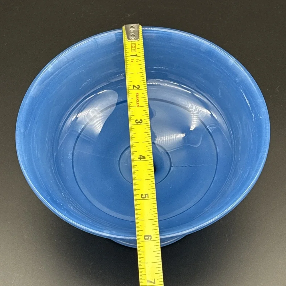 Vintage MCM A.L. Randall Frosted Blue Glass Pedestal Bowl Ribbed Base Compote